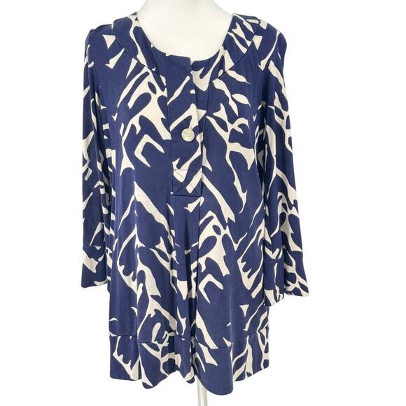 Diane Von Furstenberg Tops - Diane von Furstenberg Gaby Tunic Top Size 10 Blue Ivory Abstract Print 100% Silk